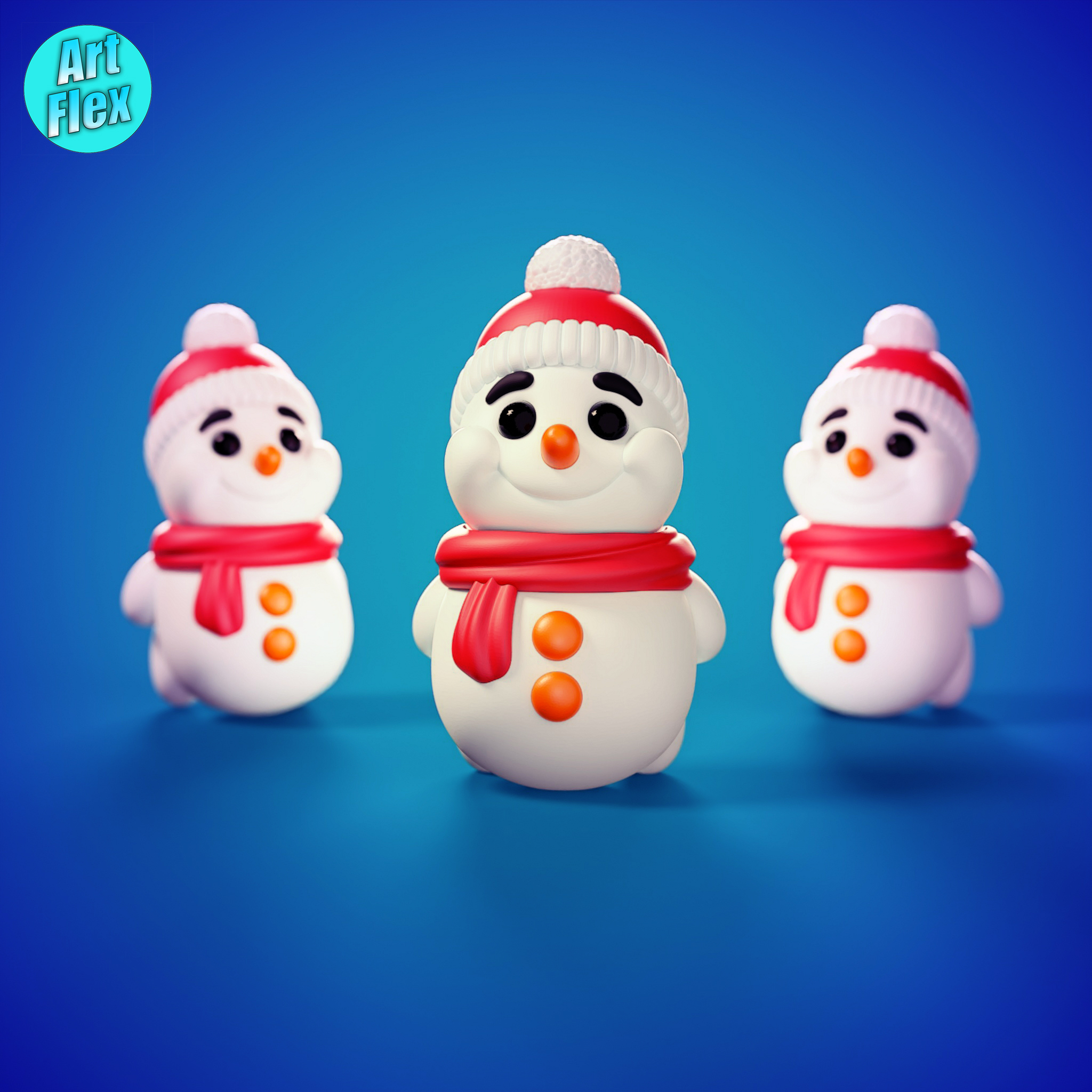 Flexi Snow Man STL and Pre Painted 3MF